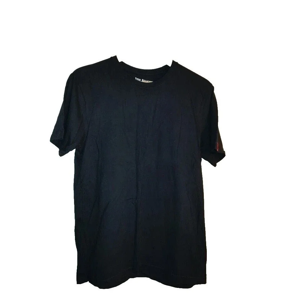 Men's True Religion BACK Red Metallic Logo Print Black T-Shirt Size S